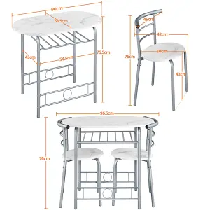 Yaheetech 3 Piece Modern Round Dining Table Set White (L) 80cm x (W)53cm