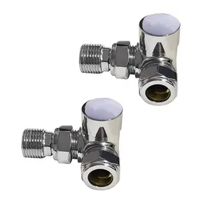 Right Radiators Chrome Towel Rail Corner Lockshield Radiator Valve One Pair 15mm x 1/2"