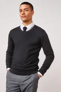 Mens Next Black V-Neck Regular Soft Touch Knit Jumper - Black