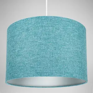 Contemporary and Sleek 12 Inch Teal Linen Fabric Drum Lamp Shade 60w Maximum