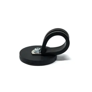 43mm dia x 6mm high Rubber Coated Cable Holding Magnet With 22mm Rubber Clamp (Black) - 8kg Pull (Pack of 1)