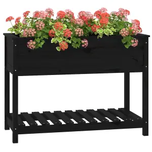 Berkfield Planter with Shelf Black 111.5x54x81 cm Solid Wood Pine