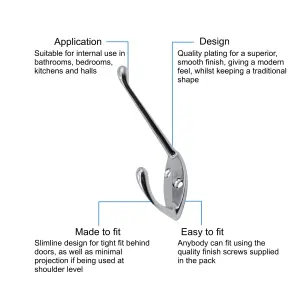 EAI - Chrome Coat Hook - 60mm - Polished Chrome - Pack of 4