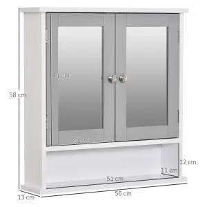 kleankin Wall Mounted Mirror Cabinet W/ Double Mirror Doors & Adjustable Shelf