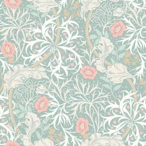 Hoopla Walls Seaweed Garden Seafoam Smooth Matt Wallpaper