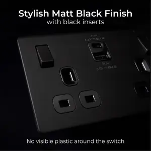 BG Screwless 13A Double Switched Socket USB-A& C,22W, Matt Black