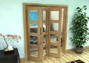 Green & Taylor Shaker Oak 4 Lite Clear Glass - Prefinished Roomfold Internal Bi-folding Doorset - 1794 x 2060 x 133mm (WxHxT)