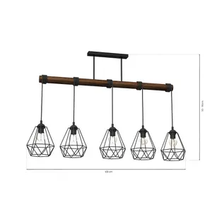 Milagro Acero Pendant Lamp 5XE27 This Hand Made Industrial Style Lamp Is Hand Made from Sleek Black Steel And Natural Dark Wood