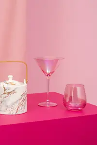 Interiors by Premier Set of 4 Translucent Pink Glass Tumbler, Glassware Drinking Glasses, Unique Drinking Tumbler Glasses