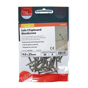 TIMCO Solo Countersunk Gold Woodscrews - 4.0 x 25 (30pcs)