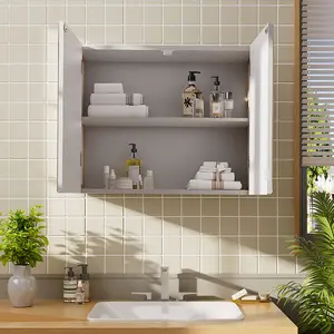 60x20x48cm Wall-Mounted Bathroom Mirror Cabinet with Bamboo Frame