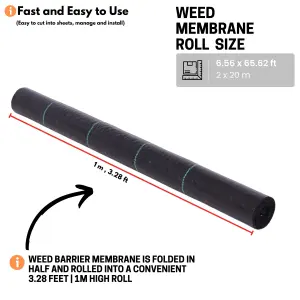 Heavy Duty Weed Membrane - Roll Size (2 x 20m) - Weed Control Membrane Ground Cover for Landscape Gardening and Flower Beds