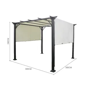 3 x 3 m Outdoor Pergola Gazebo with Retractable Cnopy UV Protection Waterproof for Decks Backyard