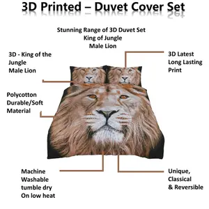 King of The Jungle Wild Male Lion Bed Set - 3D Animal Printed SINGLE Beddings Duvet Cover + One Matching Pillowcase