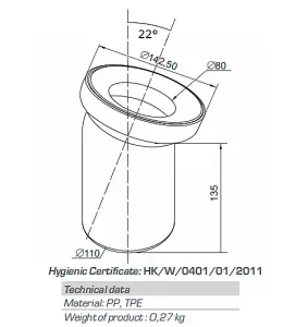 Rawiplast 110mm 22 Deg Elbow Toilet Waste Pan Connector Soil Water Pipe White