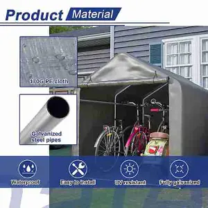 Birchtree Large Grey Backyard Waterproof Bicycle Motorbike Storage Tent PE Shed