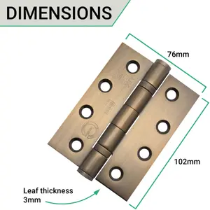 AFIT Florentine Bronze Grade 13 Fire Door Hinges-  4" Square 102 x 76 x 3mm - Pack 3