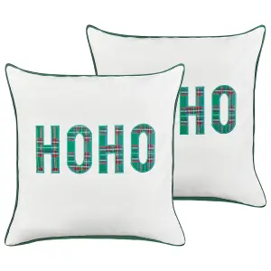 Set of 2 Cushions Cotton 45 x 45 cm Text White