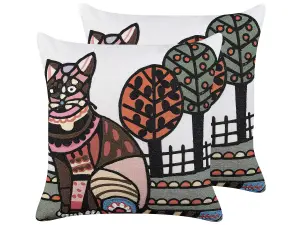 Set of 2 Cushions MEHSANA Boucle 50 x 50 cm Animal Embroidery Multicolour