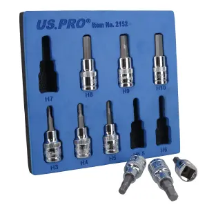 Hex / Allen Sockets Key Bits 3/8" Drive 2mm - 10mm 9pcs AT730