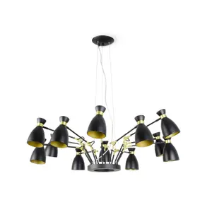 Luminosa Retro 12 Light Multi Arm Ceiling Pendant Black, Copper, E14