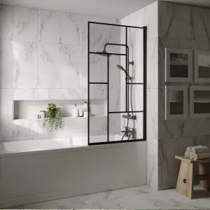 Black Square Framed 6mm Toughened Safety Glass Reversible Shower Bath