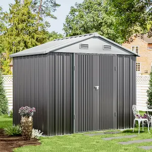 8x6 ft Apex Metal Shed Garden Storage Shed with Lockable Double Door,Grey