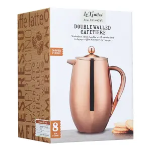 Le'Xpress Stainless Steel Double Walled Insulated 1 Litre Cafetiére Coffee Pot