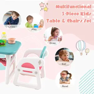 Costway 3 PCS Kids Table & Chairs Set Children Toddler Activity Desk Set w/ Storage Rack