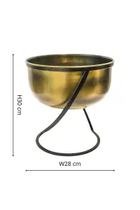 Indoor Kensington Brass Metal Round Planter on Stand H30Cm W28Cm