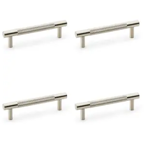 4 PACK - Knurled T Bar Door Pull Handle - Satin Nickel - 96mm Centres Premium Drawer