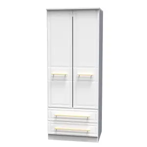 Norfolk 2 Door 2 Drawer Wardrobe with Shelf & Hanging Rail in White Ash (Ready Assembled)