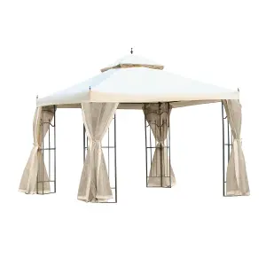 Outsunny 3 x 3(m) Garden Gazebo Double Top Gazebo Canopy w/ Mesh Cream White