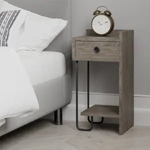 Jan Versatile Modern Bedside Table with Drawer and Open Shelf Dark Coffee / Right Orientation