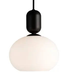 Nordlux Notti Indoor Bedroom Dining Kitchen Office Hallway Pendant Ceiling Light with White Opal Glass in Black