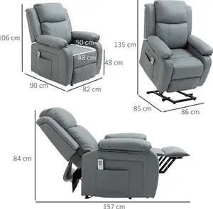 HOMCOM Electric Power Lift Recliner Chair Vibration Massage Reclining Chair With Remote Control And Side Pocket, Grey