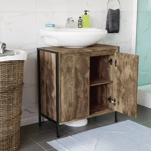 Lana Matt Brown Freestanding Double Bathroom Sink cabinet (H) 650mm (W) 600mm