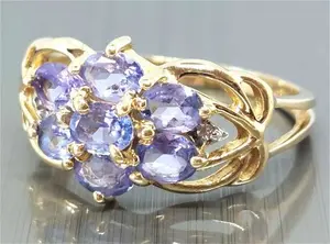 QVC 10Ct Gold Tanzanite And Diamond Cluster Ring, Size L