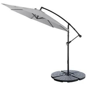 3M Large Rotatable Garden Sun Shade Cantilever Parasol Patio Hanging Banana Umbrella Crank Tilt with Fillable Base, Light Grey