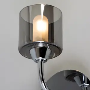 Litecraft Sylvia Chrome Bathroom Wall Light with Smoke Shade