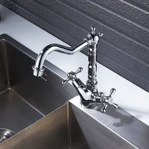 Nes Home Victorian Traditional Twin Cross Handle Kitchen Sink Mono Mixer Tap