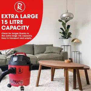 RocwooD 15L Wet And Dry Corded Vacuum Cleaner 1250W