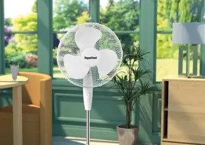 16inch Lightweight Pedestal Fan Portable 3 Speed Low Noise Oscillation Powerful Airflow Adjustable Tilt 3 Years Guarantee White