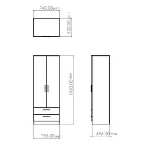 San Jose Ready assembled Contemporary Duck egg blue & white 2 Drawer Tall Double Wardrobe (H)1960mm (W)740mm (D)520mm