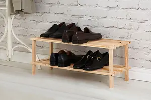 Interiors by Premier 2 Tier Cedar Wood Shoe Rack, Under Stairs Shoe Storage Solution, Wooden Shoe Stand for Home, Office