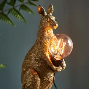 2 PACK Vintage Gold Kangaroo Table Light - Resin Figure - Matt Black Lamp Holder