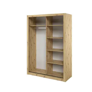 Charming Oak Artisan Lux 18 Sliding Door Wardrobe H2150mm W1500mm D600mm with Mirrored Panels