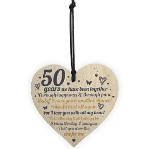 Red Ocean Anniversary 50th Golden Wedding Anniversary Engagement Handmade Wooden Heart Chic Plaque Gift Keepsake