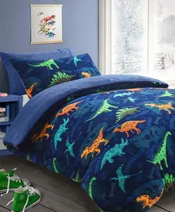 Teddy Bear Fleece Kids Dinosaur Duvet Cover Super Soft Warm Kids Bedding Set