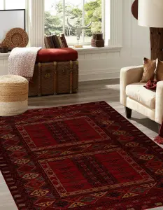 Wool carpet KASHQAI 4346 300 oriental, geometric claret  160x240 cm